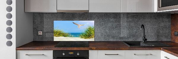 Glass splashback Seagull on the beach