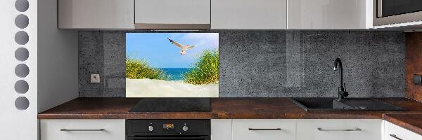 Glass splashback Seagull on the beach