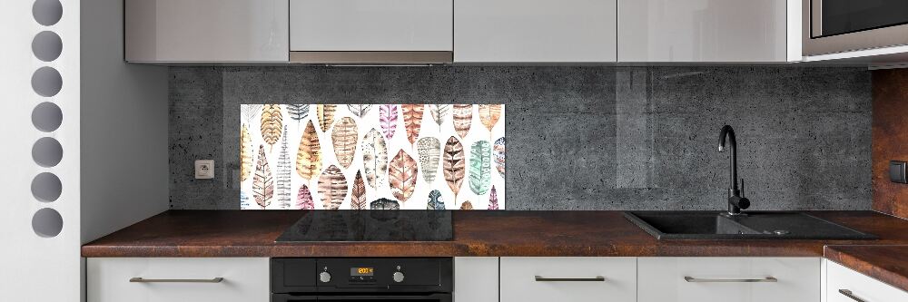 Cooker splashback Colorful feathers