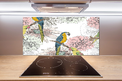 Glass splashback Parrots and flowers