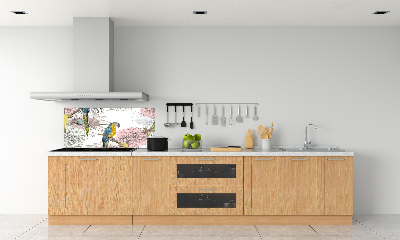 Glass splashback Parrots and flowers