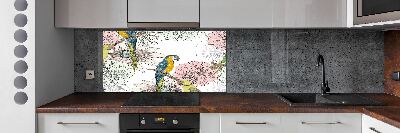 Glass splashback Parrots and flowers