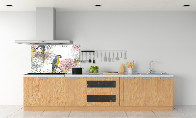 Glass splashback Parrots and flowers