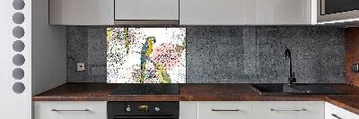 Glass splashback Parrots and flowers