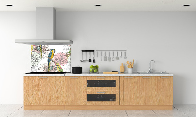 Glass splashback Parrots and flowers