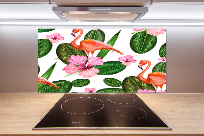 Glass splashback Flamingos and plants