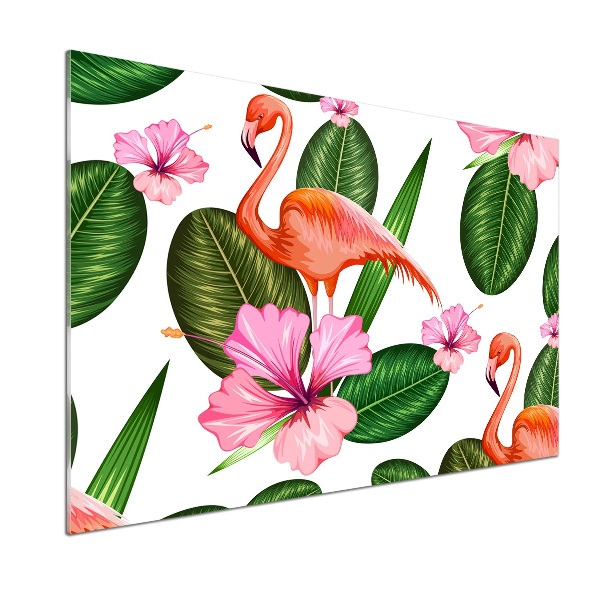 Glass splashback Flamingos and plants