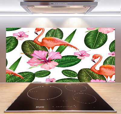 Glass splashback Flamingos and plants