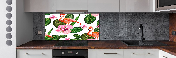 Glass splashback Flamingos and plants