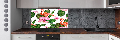 Glass splashback Flamingos and plants