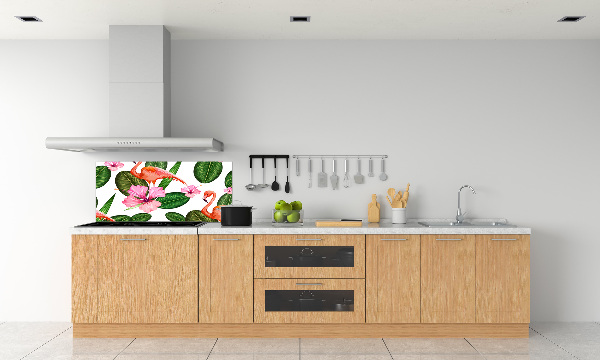 Glass splashback Flamingos and plants