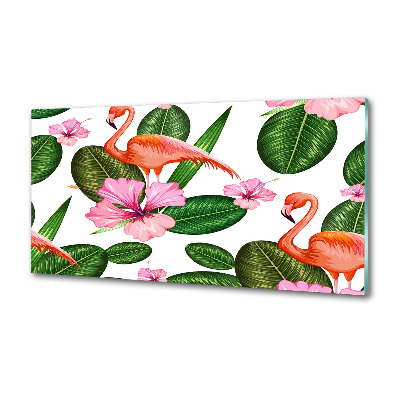 Glass splashback Flamingos and plants