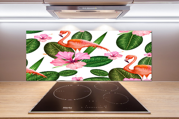 Glass splashback Flamingos and plants