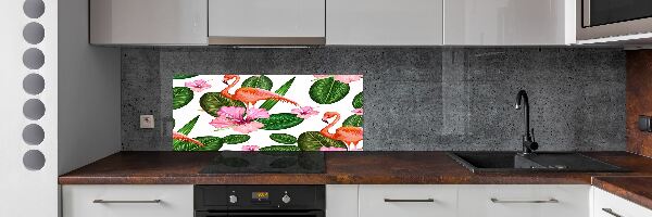 Glass splashback Flamingos and plants