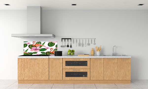 Glass splashback Flamingos and plants