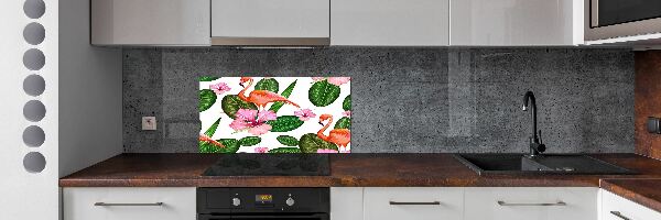 Glass splashback Flamingos and plants