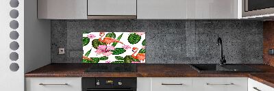 Glass splashback Flamingos and plants