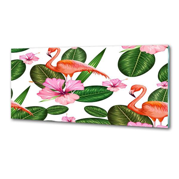 Glass splashback Flamingos and plants