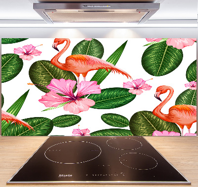 Glass splashback Flamingos and plants