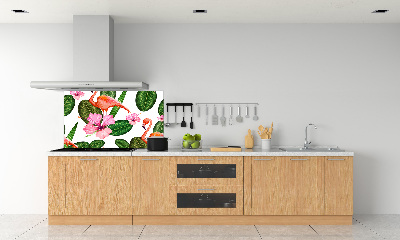 Glass splashback Flamingos and plants