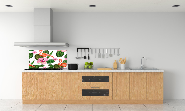 Glass splashback Flamingos and plants