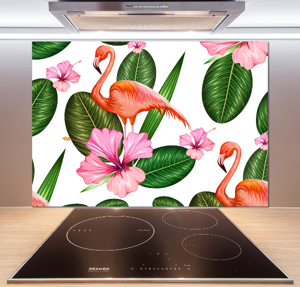 Glass splashback Flamingos and plants