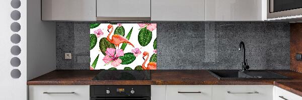 Glass splashback Flamingos and plants