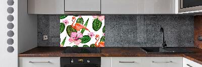 Glass splashback Flamingos and plants