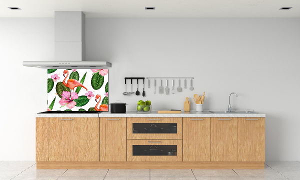 Glass splashback Flamingos and plants