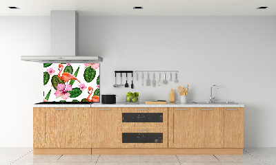 Glass splashback Flamingos and plants