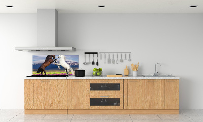 Cooker splashback Fighting horses mountains