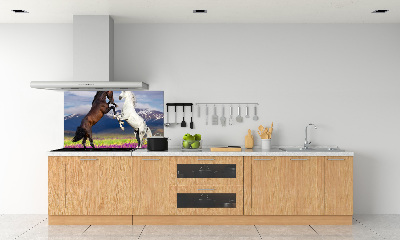 Cooker splashback Fighting horses mountains