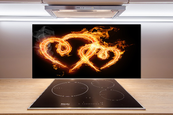 Glass splashback Fiery hearts