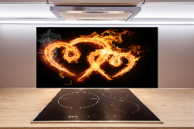 Glass splashback Fiery hearts