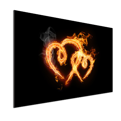 Glass splashback Fiery hearts