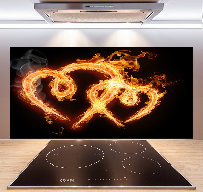 Glass splashback Fiery hearts