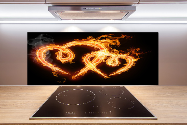 Glass splashback Fiery hearts