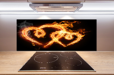 Glass splashback Fiery hearts