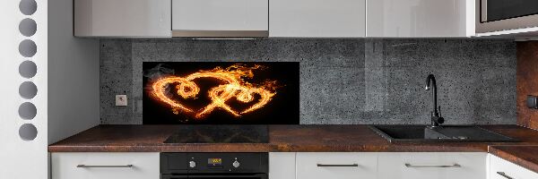 Glass splashback Fiery hearts