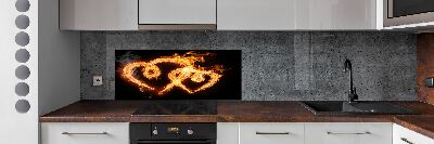 Glass splashback Fiery hearts