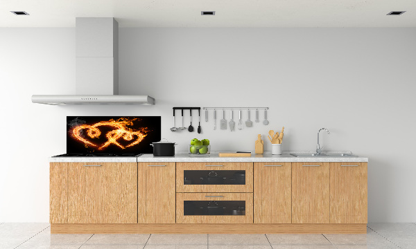 Glass splashback Fiery hearts