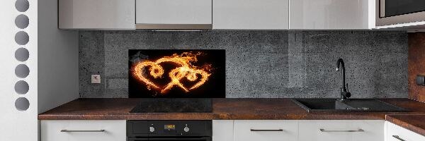 Glass splashback Fiery hearts