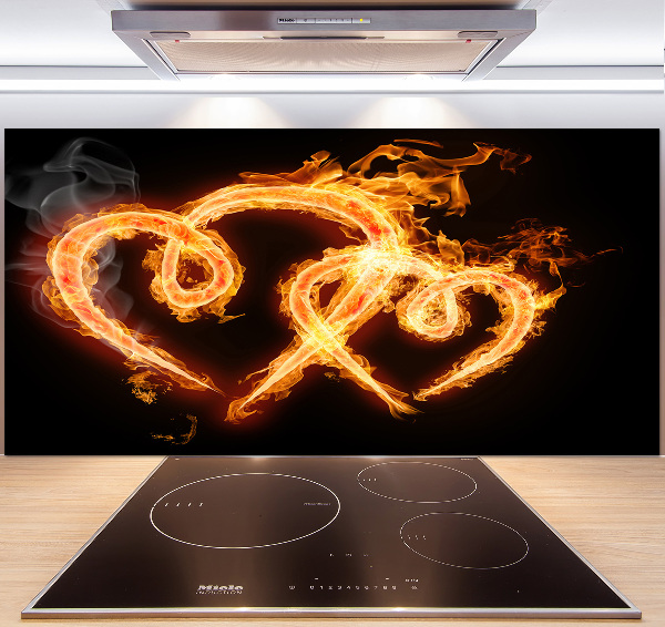 Glass splashback Fiery hearts