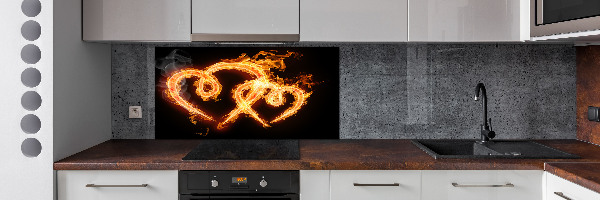 Glass splashback Fiery hearts