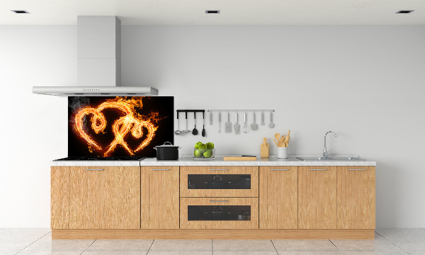 Glass splashback Fiery hearts