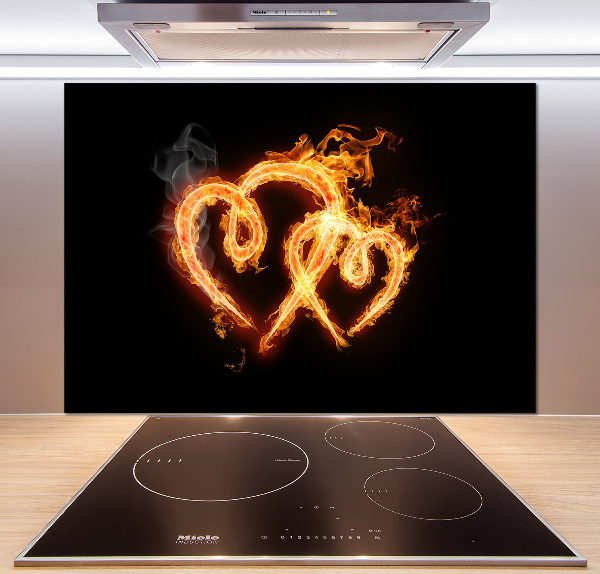 Glass splashback Fiery hearts