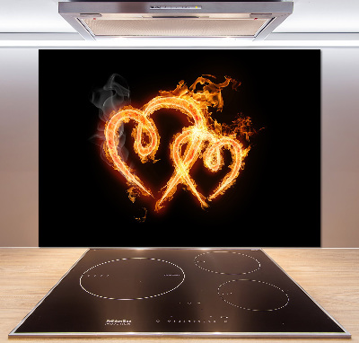 Glass splashback Fiery hearts