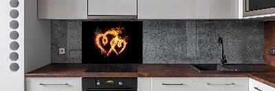 Glass splashback Fiery hearts