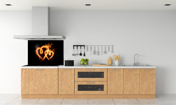 Glass splashback Fiery hearts