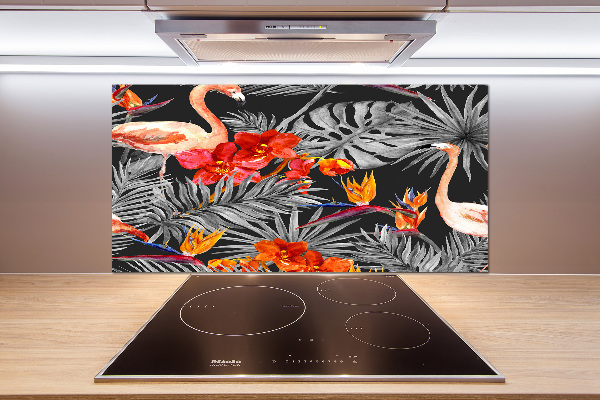 Glass splashback Flamingos and flowers